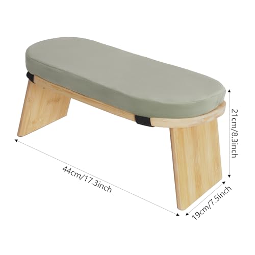 Foldable Meditation Stool with Cushion, Bamboo Yoga Bench with 5° Tilt, Ergonomic, Portable & Sturdy, Supports 397 lbs, Removable Velvet Cover, Seiza, Floor & Prayer Seat, Easy Clean (Green) - color: Green