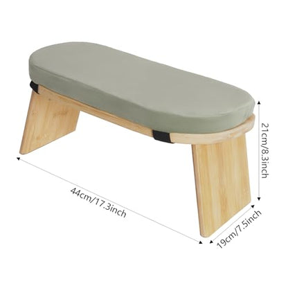 LOYALHEARTDY Meditation Bench - Bamboo Wood, Foldable Meditation Stool with Velvet Cushion Cover & Carrying Bag - Prayer Kneeler Chair for Yoga Or Sitting (Green)