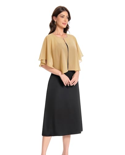 Baoqiya Capelets for women Chiffon Cape Soft Shawls and Wraps Wedding Capes 1920s flapper Cover Up - color: Gold