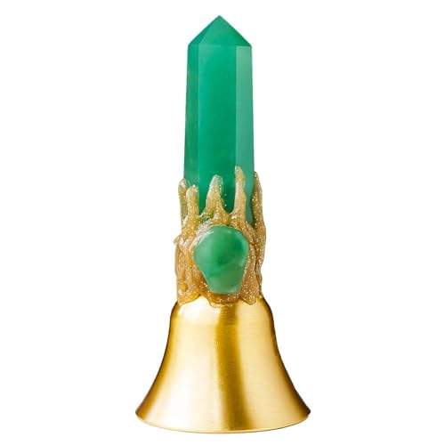 Handbells Altar Bells Natural Amethyst Tower Bell Witch's Bells Hand Bell Loud Brass Call Bells for Meditation, Prayer, Reception, Pet Feeding and Home Decoration (Green-Aventurine Quartz, 4.53") - color: Green-aventurine Quartz, size: 4.53"
