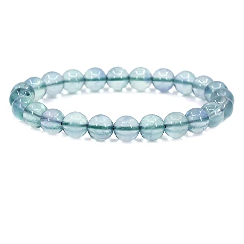 Keleny Gem Semi Precious Gemstones 8mm Natural Quartzite Stone Round Beads Crystal Stretch Bracelet 7 Inch Unisex - color: AAA Grade Green Clear Fluorite