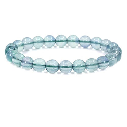 Keleny Gem Semi Precious Gemstones 8mm Natural Quartzite Stone Round Beads Crystal Stretch Bracelet 7 Inch Unisex - color: AAA Grade Green Clear Fluorite