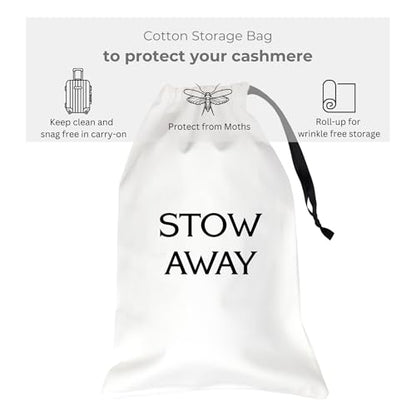 Jet&Bo 100% Pure Cashmere Travel Wrap, Shawl, Scarf & Blanket Gray 80" x 30" with Protective Storage Bag + Gift Box
