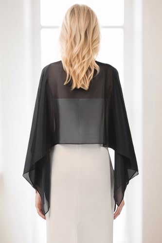 Coucoland Shawl Wraps for Women Sheer Chiffon Shawl Elegant Soft Wraps for Evening Dress Wedding Party - color: Black