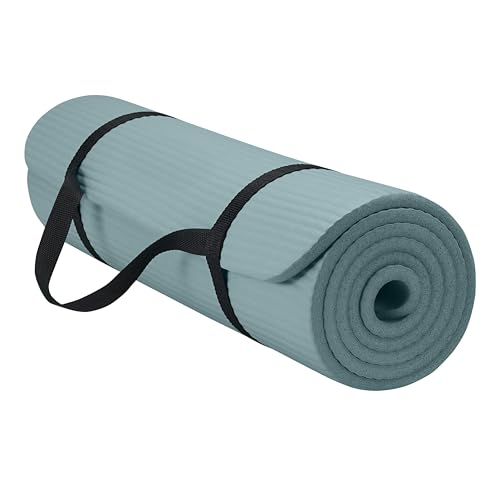 Gaiam Essentials 2/5" Thick (10mm) Yoga & Pilates, Fitness & Exercise Mat with Easy-Cinch Carrier Strap Cusion Support For Fitness and Gym Workouts - color: Balsam