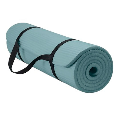 Gaiam Essentials 2/5" Thick (10mm) Yoga & Pilates, Fitness & Exercise Mat with Easy-Cinch Carrier Strap Cusion Support For Fitness and Gym Workouts - color: Balsam