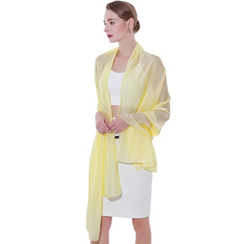 Womens Scarf Pashmina Shawls and Wraps for Evening Dresses Like Chiffon Silk Scarf for Bridal Weddings - color: Yellow