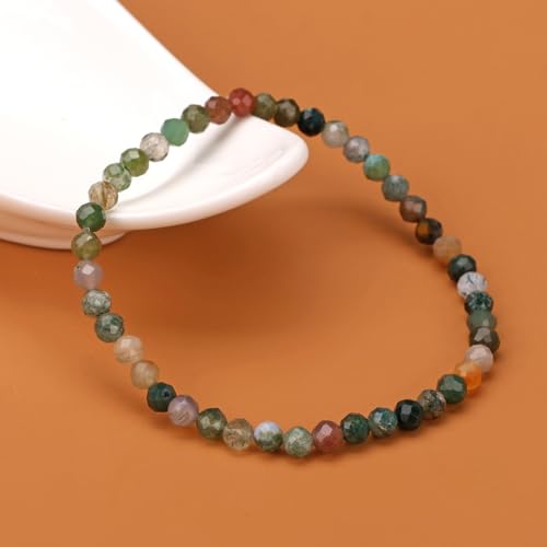 Natural Faceted Crystal Bracelet for Women,4mm Gemstone Round Beads Bracelets Adjustable Stretchy Healing Crystal Beads Bracelets Dainty Jewelry Gift