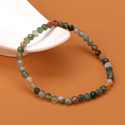Natural Faceted Crystal Bracelet for Women,4mm Gemstone Round Beads Bracelets Adjustable Stretchy Healing Crystal Beads Bracelets Dainty Jewelry Gift