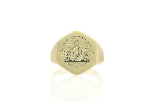 14k Gold Buddha Signet Ring - Buddhist Symbol Jewelry - Spiritual Meditation Piece