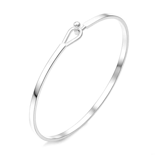Dainty Gold Bar Bracelet for Women Simple Delicate Thin Cuff Bangle Hook Bracelet 18K Gold Plated Handmade Minimalist Jewelry - color: Silver