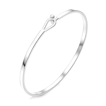 Dainty Gold Bar Bracelet for Women Simple Delicate Thin Cuff Bangle Hook Bracelet 18K Gold Plated Handmade Minimalist Jewelry - color: Silver