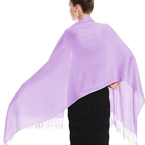 Glory Max Women Large Soft Silky Pashmina Shawl Wrap Scarf in Plain Solid Colors - color: Lavender