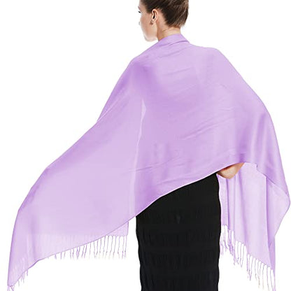 Glory Max Women Large Soft Silky Pashmina Shawl Wrap Scarf in Plain Solid Colors - color: Lavender