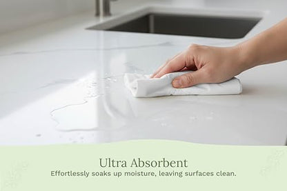 Organic Cotton White Dish Towels - 10 Pack Quick Drying White Kitchen Towels - Lint-Free Organic Cotton Dish Cloths - Extra Large Highly Absorbent Blank Tea Towels - 27"x27" - color: White