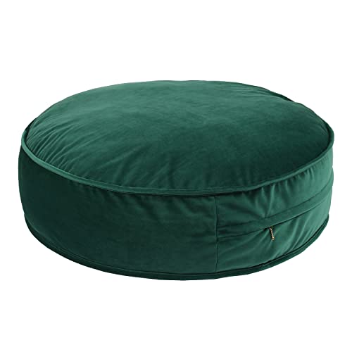 Velvet Floor Pillows Round Chair Cushion Couch Throw Pillow Soft Pouf Seat Mattress Bean Bag for Reading Nook Play Room (25.6",Green)