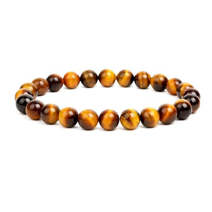 Elm City Direct 8mm Natural Stone Beaded Bracelet – Unisex Crystal Stretch Bracelets for Men & Women, Chakra & Healing Jewelry, Gift-Ready Beaded Bracelets - color: Tigers Eye