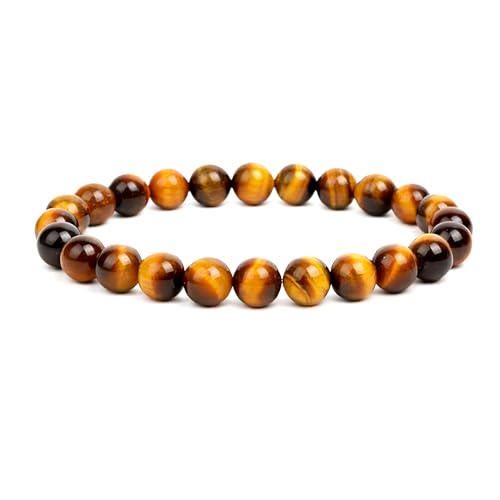 Elm City Direct 8mm Natural Stone Beaded Bracelet – Unisex Crystal Stretch Bracelets for Men & Women, Chakra & Healing Jewelry, Gift-Ready Beaded Bracelets - color: Tigers Eye