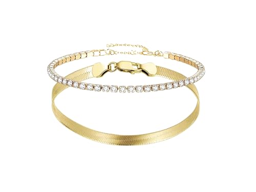 QueenBee 14K Gold or Silver Plated 2mm Cubic Zirconia Tennis Bracelet for Women - Hypoallergenic Minimalist Jewelry Gift for Birthdays, Mother's Day, Valentine's Day, and Special Occasions - color: Gold - 18cm/7"
