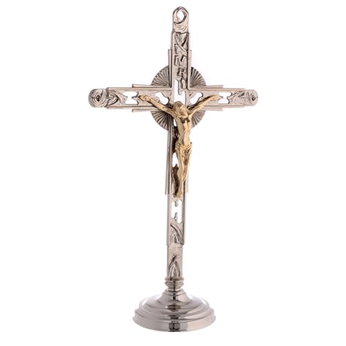 Holyart Altar Set with Two Bicolor Brass Cross and candlesticks