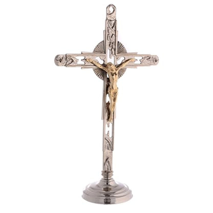 Holyart Altar Set with Two Bicolor Brass Cross and candlesticks