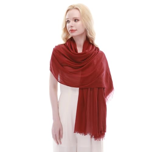 RIIQIICHY Scarf for Women Lightweight Solid Color Long Fashion Gauze Scarves Shawl Wrap - color: Dark Red