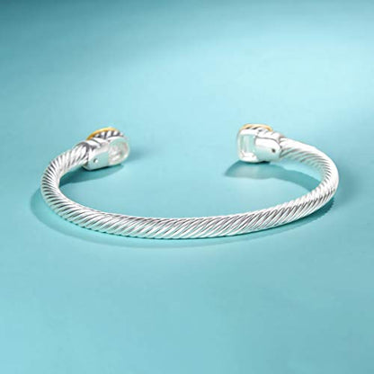 Jewel Bracelet Designer Brand Inspired Women Jewelry 4.5mm Thin Twisted Cable Wire Bangle Gem Stone Christmas Day Gift