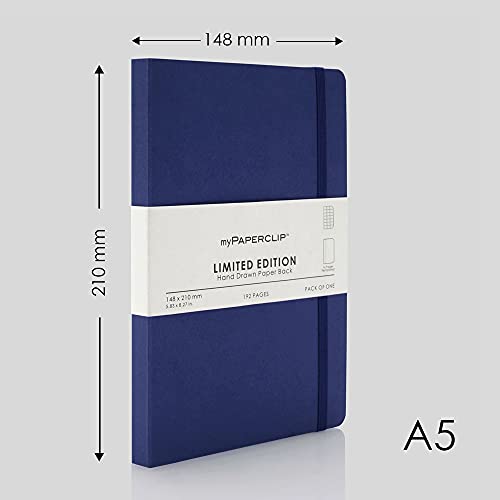 myPAPERCLIP Limited Edition A5 Checks/Square Grid Notebook | 192 Pages, 100 GSM, Soft Cover, A5 (5.83 × 8.27 in) | Flat Lay | Bookmark & Elastic Closure | Blueberry - color: Blue-Berry, style: Checks