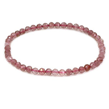 Keleny Gem Semi Precious Gemstones 4mm Round Beads Crystal Stretch Bracelet 7 Inch Unisex - color: Faceted Red Strawberry Quartzite