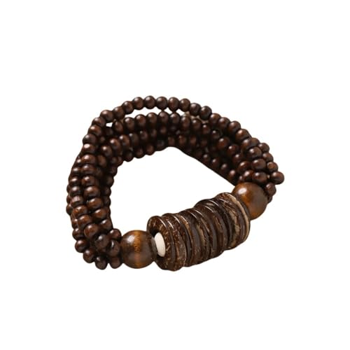Bohemian Handemade Wood Beads Stretch Bracelets Vintage Chunky Multi Layered Wooden Elastic Wide Bangle Bracelet for Women Men - color: Brown