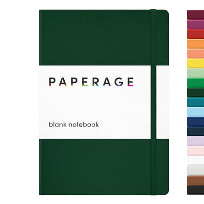 PAPERAGE Blank Journal Notebook, (Dark Green), 160 Pages, Medium 5.6 in x 8 in - 100 GSM Thick Paper – Hardcover Journaling Notebook for Work, School, Note Taking or Sketching - color: Dark Green, style: D. Blank