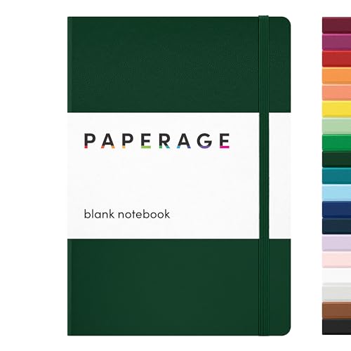 PAPERAGE Blank Journal Notebook, (Dark Green), 160 Pages, Medium 5.6 in x 8 in - 100 GSM Thick Paper – Hardcover Journaling Notebook for Work, School, Note Taking or Sketching - color: Dark Green, style: D. Blank