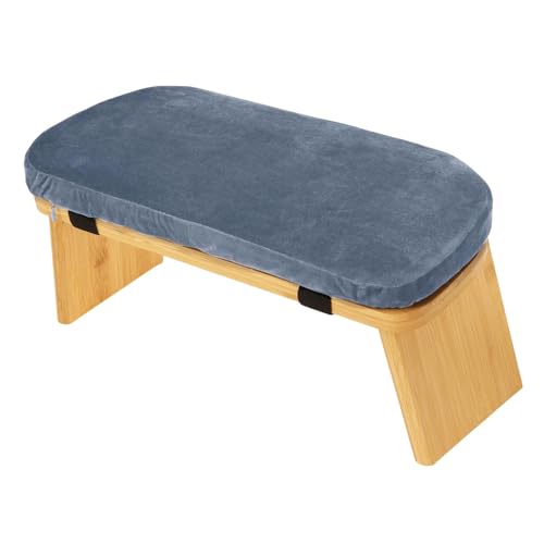 HouseVibe Meditation Bench Kneeling Stool Ergonomic Wood with Soft Cushion, Foldable, Portable Prayer Bench, Meditation Stool- Gray Blue - color: Gray Blue