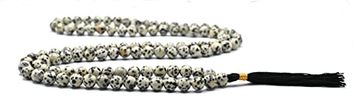 Amazing Gemstone Japa Mala 108 Prayer Beads Necklace and Wrist Mala Bracelet for Meditation - color: Dalmatian Jasper, size: Without Knots