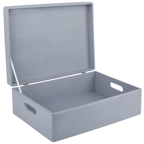 Creative Deco XL Gray Wooden Box Storage with Hinged Lid | 15.8x11.8x5.5in (+-0.5) | Keepsake with Handles | Gift Box for Tool Dog Toy Kitchen Storage | Wood Chest Trunk - color: Gray, size: XL | Handles