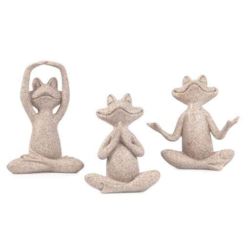 Sandstone Frog Figurines Yoga Decor Set of 3 –Frog Yoga Statues for Modern Living Room Table Office Bookshelf Shelves Home Sculptures Decor - color: Sandstone Frog-3