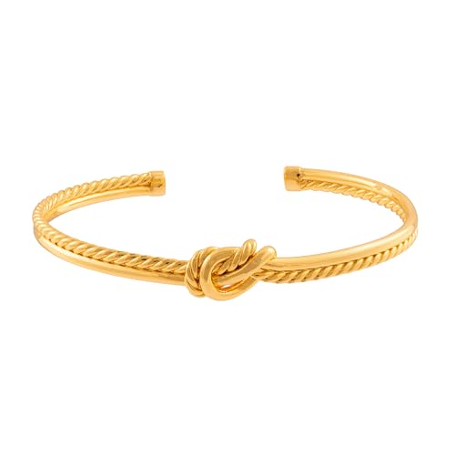 CAITLYNMINIMALIST 18K Gold Plated Silver Open Bangle Cuff Trendy Stacking Bracelet Gift for Women - color: 02-Duo Knot Gold