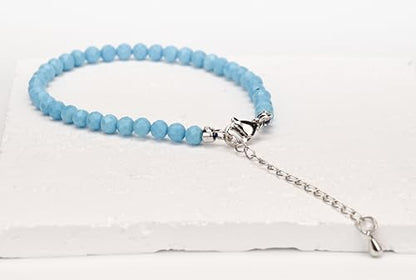 Crystal Bracelet for Women, Natural 4mm Faceted Beads Adjustable Bracelet, Small Beaded Healing Gemstone Bracelet - color: Blue Turquoise