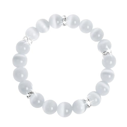 Healing Bracelet For Women Anxiety Crystal Bracelet Chakra Beaded Bracelets Rose Quartz Crystals And Healing Stones Yoga Bead Bracelet Calming Stretch Bracelet Stress Relief Gifts For Women - color: White-Cat Eye