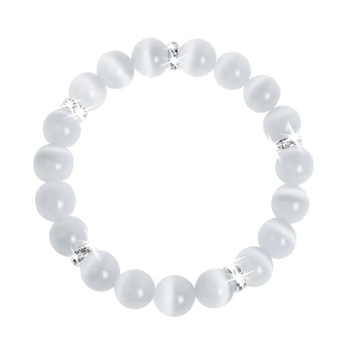 Healing Bracelet For Women Anxiety Crystal Bracelet Chakra Beaded Bracelets Rose Quartz Crystals And Healing Stones Yoga Bead Bracelet Calming Stretch Bracelet Stress Relief Gifts For Women - color: White-Cat Eye
