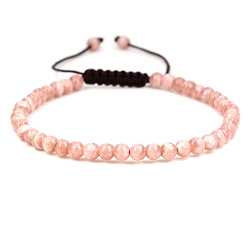 Keleny Natural Gemtones 4mm Round Beads Crystal Adjustable Braided Macrame Tassels Bracelets Unisex - color: Red