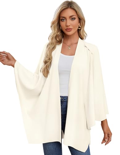 PULI Womens Large Cross Front Poncho Sweater Wrap Topper Knitted Elegant Shawls Cape for Fall Winter - color: 1-ivory