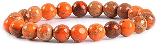 Angelstones Handmade Natural Healing Gemstone 8mm Round Beads Stretch Crystal Bracelet 7 Inch Unisex - color: Orange Sea Sediment Jasper