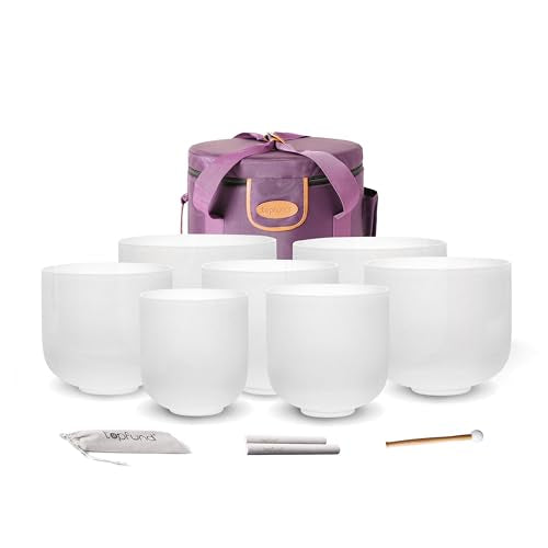 TOPFUND 6-12 inch 432Hz Chakra Set of 7 Crystal Singing Bowls with Heavy Duty Carrying Case and Singing Bowl Mallets - color: 432Hz Set of 7 Bowls, size: 6-12 inch