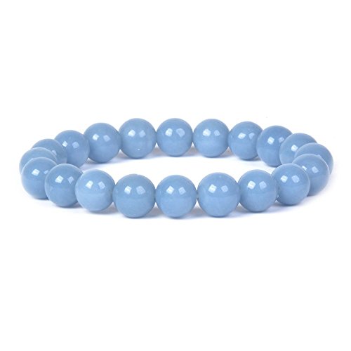 Justinstones Gemstone Crystals Chakra Beads Bracelet Crystal Healing 10mm Round Stretchable Bracelet for Her Gift - color: Angelite