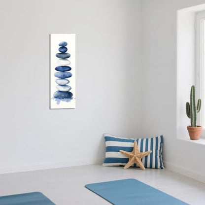 ZQQART Zen Stone Canvas Wall Art Blue and White Zen Stone Paintings Bathroom Pictures Relaxing Spa Meditation Room Spiritual Artwork for Living Room Framed (16W x48L) - size: 16W"x48L"
