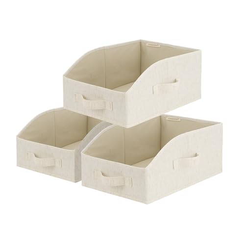 StorageWorks Closet Baskets for Organizing, Trapezoid Storage Bins, Linen Closet Organizers and Storage, Clothes Storage Baskets, Medium, Beige(Cotton-linen), 3-Pack - color: Beige(Cotton-linen), size: Medium