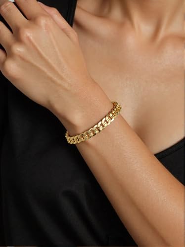 Bracelet for Women 14K Gold Plated Dainty Chain Simple Jewelry - style: Cuban Link Chain