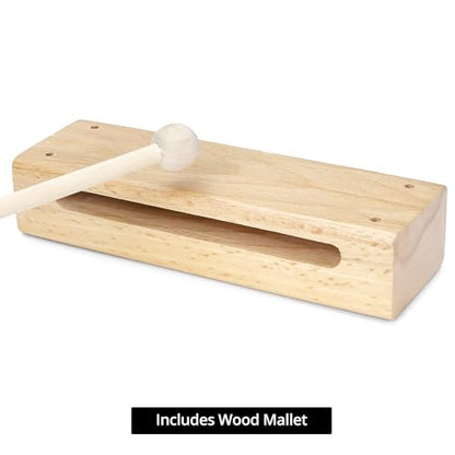 QWORK Wood Percussion Instrument Set - 2 Pack Wooden Sound Blocks with Mallets, for Concerts, Recordings & Community Bands
