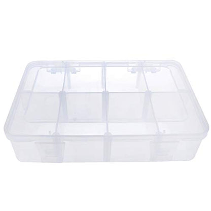 Xiaoyztan 8 Grids Clear Plastic Organizer with Adjustable Dividers, Jewelry Box Bead Storage Container for Small Parts, Fishing Tackle, DIY Crafts, and Earrings, Overall 7.3in x 4.9in - size: 7.9x4.9x1.65 in